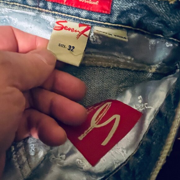 NEW VTG Seven 7 Blue Label Flare Jeans Denim Y2K Mid Rise 32 100% Cotton 35" - Picture 6 of 7